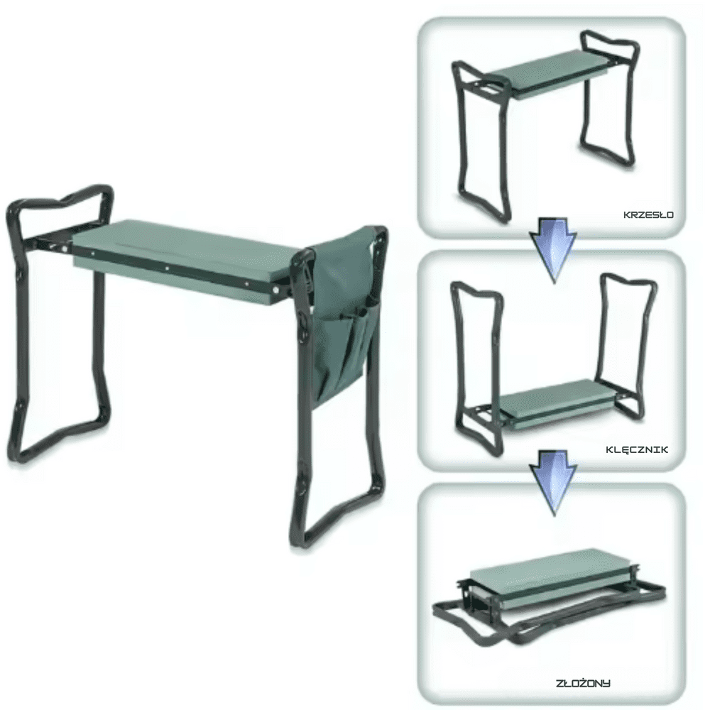 Klęcznik Ogrodowy Taboret Krzesełko Składane Z Przybornikiem 3w1 - obrazek 4