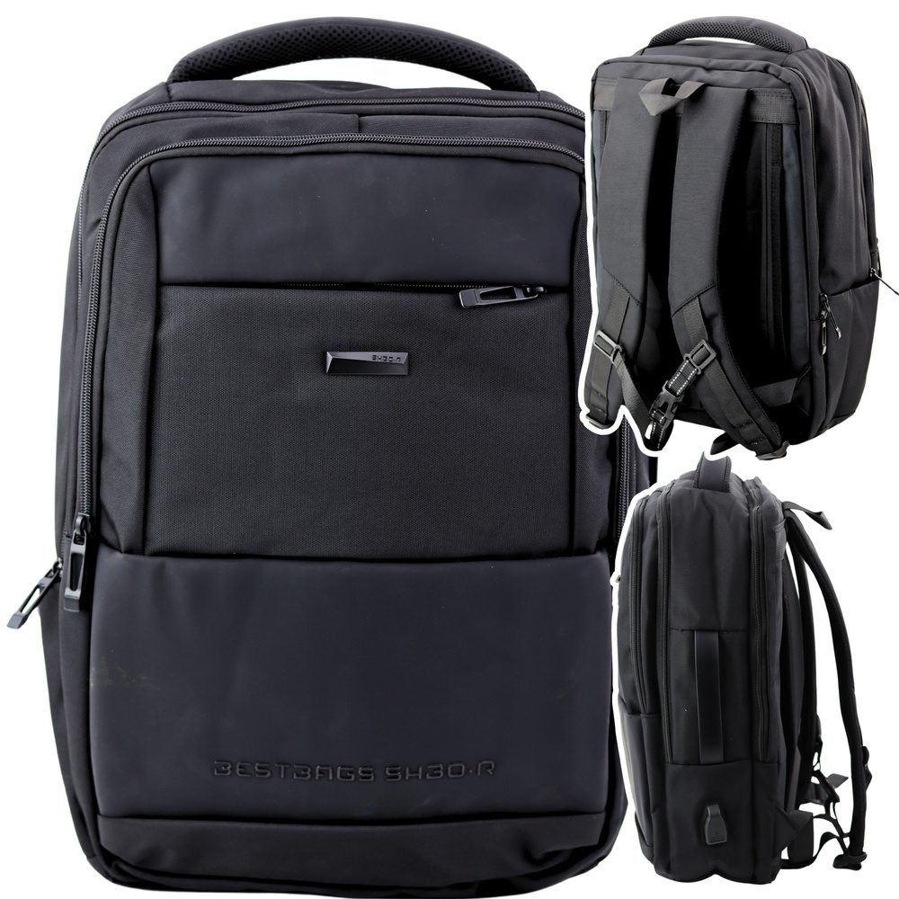 Plecak Miejski Biznesowy USB Pas Piersiowy Czarny 26L 45cm - obrazek 4