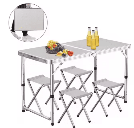 Zestaw Turystyczny Stolik Składany Kempingowy 4 Krzesła Szary - obrazek 6